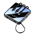 Mini Powerbank 10000mAh - 2x USB, Lightning, USB-C, MicroUSB - Svart