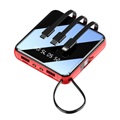 Mini Powerbank 10000mAh - 2x USB, Lightning, USB-C, MicroUSB - Röd