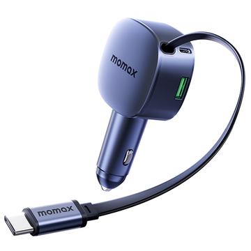 Momax 60W billaddare med utdragbar USB-C-kabel - mörkgrå