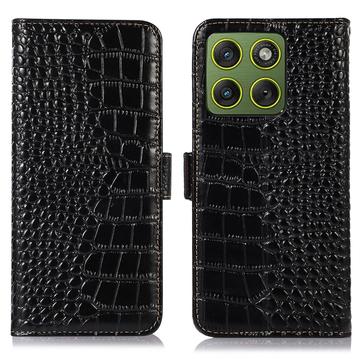 Motorola Edge 70 Crocodile Serie Läder Plånboksfodral med RFID - Svart