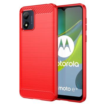 Motorola Moto E13 Borstat TPU Skal - Kolfiber (Öppen Förpackning - Utmärkt) - Röd