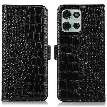 Motorola Moto G75 Crocodile Serie Läder Plånboksfodral med RFID - Svart