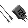 Motorola TurboPower 125W dubbel USB-C väggladdare med USB-C-kabel - Svart