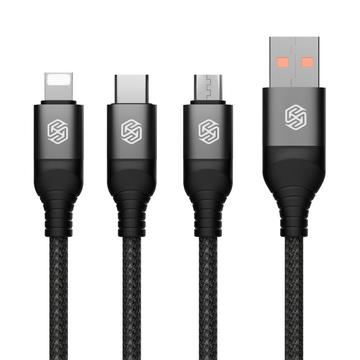 NILLKIN Swift Pro 3-i-1-kabel med nylonflätad USB till typ-C / iP / Micro Laddningssladd