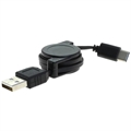 OTB USB-A 2.0 / USB-C Hoprullningsbar Datakabel - 70cm - Svart