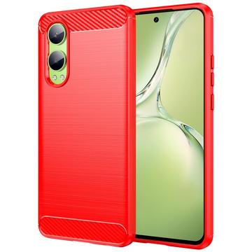 OnePlus Nord CE4 Lite/Oppo K12x Borstat TPU Skal - Kolfiber - Röd