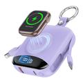 P007 Mini-powerbank 10000mAh med USB-C, Lightning-kablar och trådlös laddning för Apple Watch - Lila