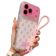 iPhone 17 Pro PC / TPU-skal med linsfilm och rem - Polka Dot - Rosa