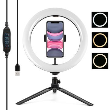 PULUZ PKT3071B 10.2" 26cm USB dimbar LED-ringljus Vlogging Selfie-fotografering Video Fill Light med stativmontering