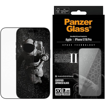iPhone 17/16 Pro PanzerGlass Ceramic II Protection Ultra-Wide Fit EasyAligner-skärmskydd - 9H - Svart kant