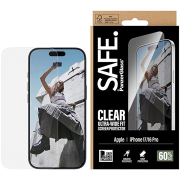 iPhone 17/16 Pro PanzerGlass Safe Ultra-Wide Fit skärmskydd av härdat glas - 9H - Klar