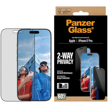 iPhone 17 Pro PanzerGlass Ultra-Wide Fit EasyAligner 2-Way Privatliv Skärmskydd i härdat glas - 9H - Svart kant