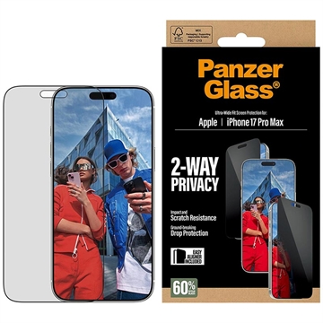 iPhone 17 Pro Max PanzerGlass Ultra-Wide Fit EasyAligner 2-Way Privatliv Skärmskydd - 9H - Svart kant
