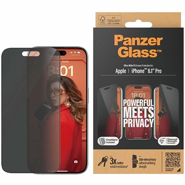 iPhone 15 Pro PanzerGlass Ultra-Wide Fit Privacy EasyAligner Skärmskydd - 9H - Svart Kant