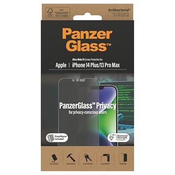 iPhone 13 Pro Max/14 Plus PanzerGlass Ultra-Wide Fit Privacy EasyAligner Skärmskydd - 9H - Svart Kant