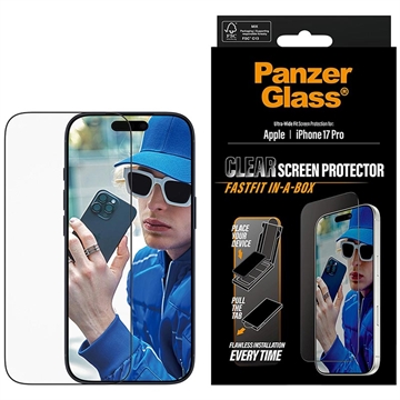 iPhone 17 Pro PanzerGlass Ultra-Wide Fit m. FastFit In-A-Box skärmskydd - 9H - Svart kant