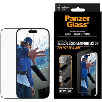 iPhone 17 Pro Max PanzerGlass Ultra-Wide Fit m. FastFit In-A-Box skärmskydd - 9H - Svart kant