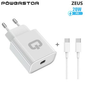 Powerstar Zeus väggladdare med USB-C-kabel - 20W - Vit