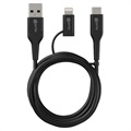 Prio 2-i-1 High-Speed USB-C / Lightning till USB-A Kabel - 1.2m - Svart