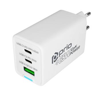 Prio 65W GaN-laddare PD 3.0, PPS, QC 3.0 – 2x USB-C, USB-A