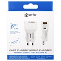 Prio Fast Charge Världsreseadapter med USB-A, USB-C - 20W - Vit