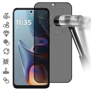 Motorola Moto E15 Privacy Heltäckande Härdat Glas Skärmskydd - Svart Kant