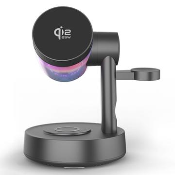 QI2.2 25W magnetisk trådlös laddningsstation med Bluetooth-högtalare och RGB