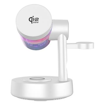 QI2.2 25W magnetisk trådlös laddningsstation med Bluetooth-högtalare och RGB - vit