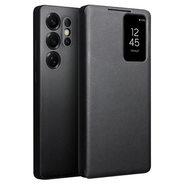 Samsung Galaxy S25 Ultra Qialino Smart View Flip Läderfodral - Svart