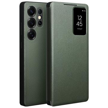 Samsung Galaxy S25 Ultra Qialino Smart View Flip Läderfodral - Grön