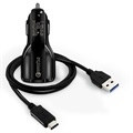 Quick Charge 3.0 Snabb Billaddare med USB-C Kabel - 30W - Svart