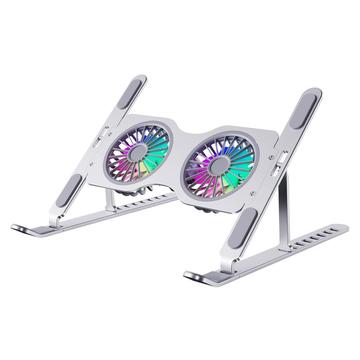R-JUST HZ45 Justerbar kylare för bärbar dator med dubbla fläktar / stativ för bärbar dator - Silver