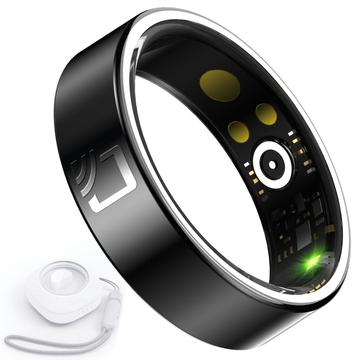R20 Keramisk Resin Hälsoövervakning Smart Ring med laddningsfodral - Storlek: 7/17.3mm - Svart