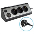 REV Light Socket Strömuttag med USB och LED-ljus - Silver / Svart