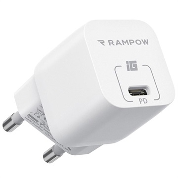 Rampow RBA34 20W Snabb USB-C Laddare - iPhone 13/iPhone 12 - Vit