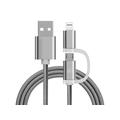 Reekin 2-i-1 Flätad kabel - MicroUSB & Lightning - 1m - Silver