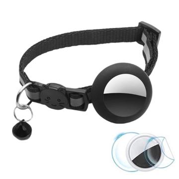 Reflekterande halsband för husdjur med klocka, silikonfodral och skyddsfilm för AirTag 1/2 - Svart