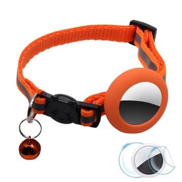Reflekterande halsband för husdjur med klocka, silikonfodral och skyddsfilm för AirTag 1/2 - Orange