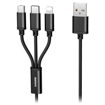 Remax Gition 3-i-1 USB Kabel - Lightning, Typ-C, MicroUSB