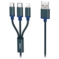 Remax Gition 3-in-1 USB Kabel - Lightning, Typ-C, MicroUSB - Blå