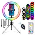 S26-RGB 10" RGB LED-ringljus för selfiefotografering med telefonhållare och stativ