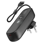 SBS 2-i-1 Hybrid Power Bank & väggladdare med inbyggd USB-C-kabel - 5000mAh - Svart