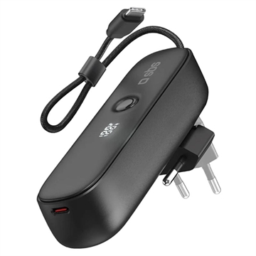 SBS 2-i-1 Hybrid Power Bank & väggladdare med inbyggd USB-C-kabel - 5000mAh - Svart