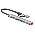 SVT02 För iPhone+Typ-C Hub Adapter till 2 Typ-C Portar+USB+2 Kortläsarplatser - Silver