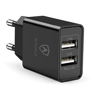 Saii Amorus 2 x USB Snabb Väggladdare - 12W - Svart