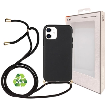 Saii Eco-Line iPhone 12 Mini Bionedbrytbar Skal med Rem- Svart