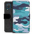 Samsung Galaxy A12 Premium Plånboksfodral - Blå Kamouflage