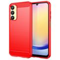 Samsung Galaxy A25 Borstat TPU Skal - Kolfiber - Röd