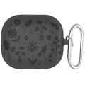Samsung Galaxy Buds3/Buds3 Pro Silikonfodral med blommönster och karbinhake - Mörkgrå