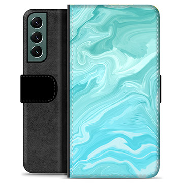 Samsung Galaxy S22+ 5G Premium Plånboksfodral - Blå Marmor